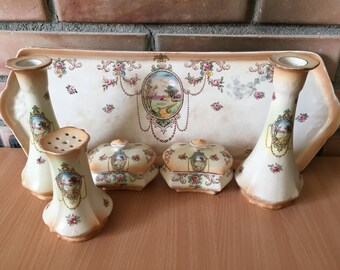 Antique F&Sons Ltd Cranford Ware Burslem England vanity set