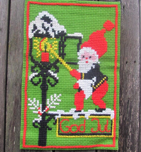 Sweden＊GOD JUL＊Christmas tapestry・* Vintage Swedish Santa Print God Jul Merry Christmas Tapestry
