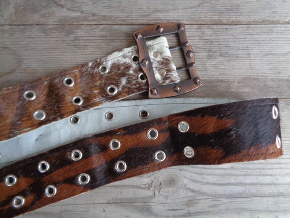 AGED Vintage Belt; Genuine Leather, Fur & Metal Belt With  display picture 2
