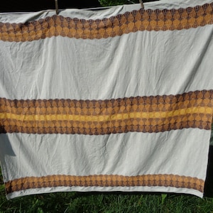 Swedish vintage tablecloth 49&quot;x 55&quot; Rectangle earth color woven pattern cotton table cloth
