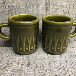 Paar norwegische Vintage Glögg Tassen, Moss Green Keramiktassen vol 70ml