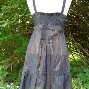 Vintage Dress size UK8 River Island Cotton Dress with Metallic Fibres Elevated Waist Strap Dress Mini Dress with Glitters Party Dress image 5