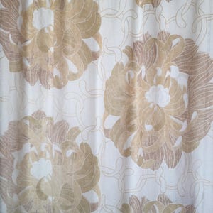 Scandinavian vintage loosely woven neutral curtain with stylized floral print W51&quot;x L80&quot;