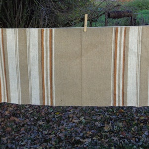 Scandinavian Vintage Runner; 100% Linen Striped Runner Size 13&quot; x 38.5&quot; Earth Color Table Topper; Rustic Table Runner; Woven Selvage Runner