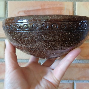Swedish Vintage Pottery Bowl; Dark Brown Rough Texture Bowl dia 6.5"/17cm; Deep Ceramic Bowl; Candy Bowl; Signed Scandinavian Studio Pottery