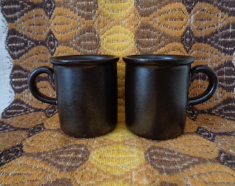 Par de tazas de café de cerámica vintage sueca; Tazas de gres hoganas Keramik Pottery 90ml tazas de café marrón oscuro; Höganäs Stengods Demitasses