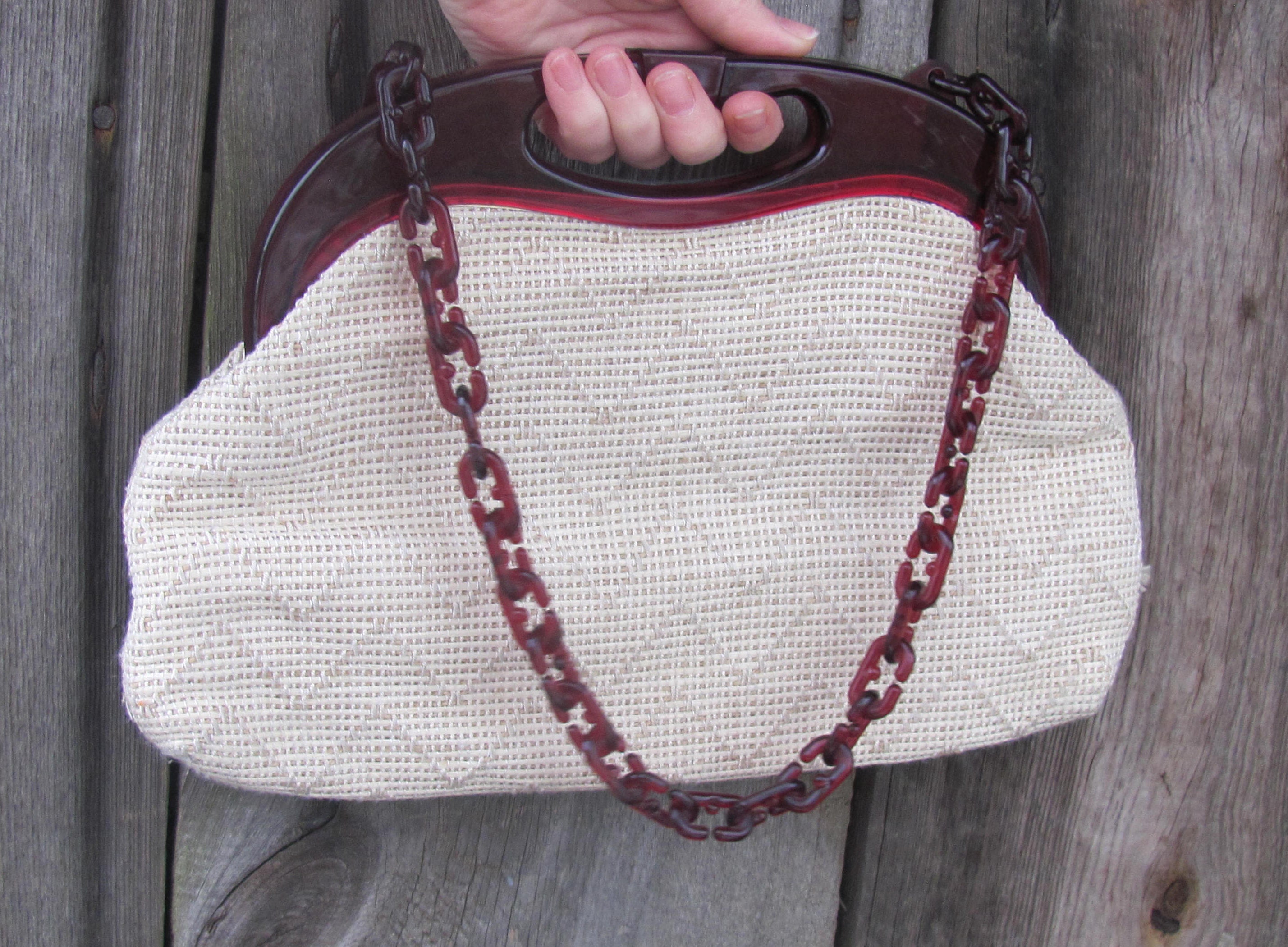 Vintage Bag Fabric Purse with Plastic Handles and Chain Etsy