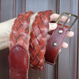 Vintage real leather belt 37&quot;/ 95cm Genuine leather weaved belt