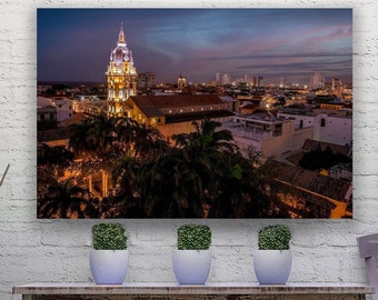 Cartagena Colombia/South America City/Cathedral/Latin Architecture/Fine Art/Sky Night Shot/Sm to Oversized Wall Decor/Canvas, Metal, Paper
