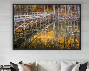 Caddo Lake Fishing Pier/Texas/Cypress Trees/Fall Colors/State Park/Sm- Extra Large Wall Decor/Fine Art/Nature Landscape/Paper, Canvas, Metal