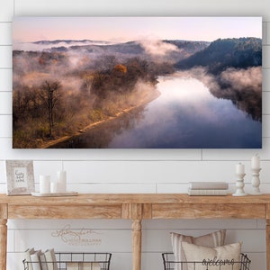 White River/Arkansas/Foggy Morning/Ozark Mountains/Moody Nature Landscape/Fine Art/Panorama/Sm- Extra Large Wall Decor /Canvas, Metal, Paper