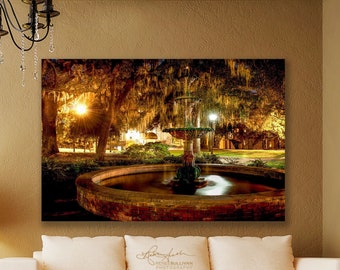 Savannah Georgia/LaFayette Square Fountain/Live Oak/Spanish Moss/Fine Art Photography/Sm to Oversized Wall Decor/Metal,Canvas,Paper Prints