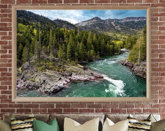 Montana/Glacier Park/McDonald Creek/Going to the Sun/Teal Green Water/Nature Landscape/Fine Art/Sm-Extra Large Wall Decor/Canvas Metal Paper