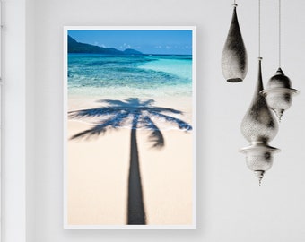 Caribbean Sea Island/Palm Tree Shadow/Ocean Beach Decor/Fine Art/West Indies/Tropical Nature Landscape/Sm -Extra Large/Canvas, Metal, Paper