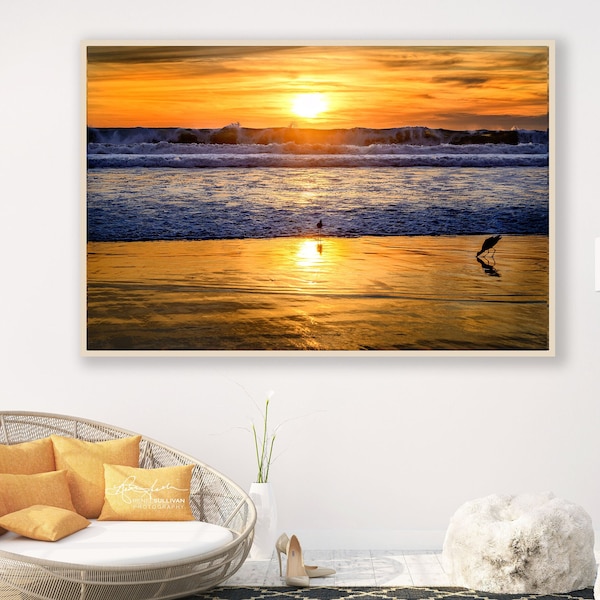 California/Venice Beach/Ocean Waves/Sea Birds/Gold Sunset/Nature/Sm- Extra Large Wall Decor/Fine Art/Coastal Wall Art/Metal, Canvas, Paper