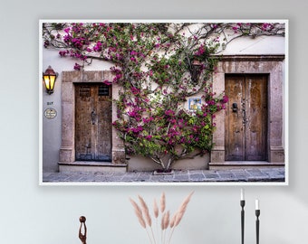 San Miguel de Allendo/Mexico/Old Doors/Antique Architecture/Bougainvillea Flowers/Fine Art/Sm to Oversized Wall Decor/Canvas, Metal, Paper