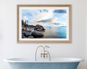Lake Tahoe / Agua turquesa / Montañas / Paisaje natural / Fotografía de bellas artes / Decoración de pared pequeña-extra grande / California Nevada / Papel de lienzo de metal