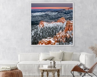 Utah/Parque Nacional Bryce Canyon/Amanecer de invierno/Paisaje natural/Bellas artes/Roca roja/Pinos/Cuadrado/SM- Extra grande/Metal, Lienzo, Papel