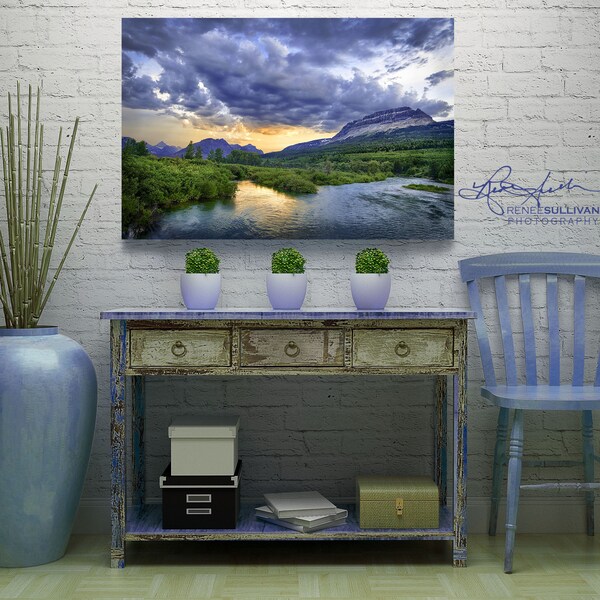 Glacier National Park/Montana/St Mary River/Fine Art Photography/Western Landscape/Rocky Mountain Sunset/Fly Fishing/Extra Large Wall Decor