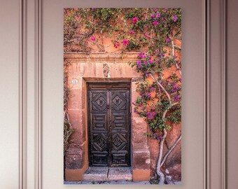 San Miguel de Allende/Fine Art/Colorful/Wooden Door/Flowers/Colonial Architecture/Street Scene/Mexico/Sm- Extra Large/Canvas, Metal, Paper