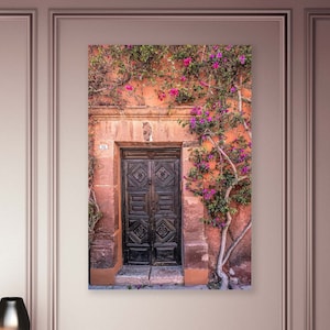 San Miguel de Allende/Bellas Artes/Colorido/Puerta de Madera/Flores/Arquitectura Colonial/Escena Callejera/México/Sm- Extra Grande/Lienzo, Metal, Papel