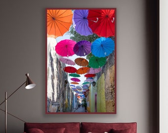 Cartagena Colombia/Walled City/Colorful Umbrellas/Latin South America/Colonial Architecture/Street Scene/Sm- Extra Large/Canvas Metal Paper
