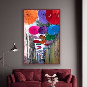 Cartagena Colombia/Walled City/Colorful Umbrellas/Latin South America/Colonial Architecture/Street Scene/Sm- Extra Large/Canvas Metal Paper image 1