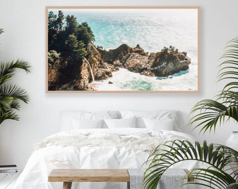 Beach Waterfall/Big Sur/McWay Falls/Nature Landscape/Fine Art Photography/Long Narrow Panorama/Extra Large Decor/Metal, Canvas, Paper Print