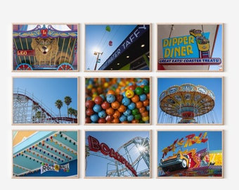 Boardwalk/Santa Cruz/Set of 9 Prints/Carnival/Beach Decor/California Coast/Bright/Colorful/Vintage Signs/Games/Rides/Metal, Canvas, Paper