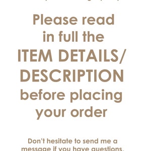Op de afbeelding: Tekst op een witte achtergrond die luidt: "Bedankt voor uw bezoek aan mijn winkel! Lees de ARTIKELBESCHRIJVING/DETAILLIERDE INFORMATIE volledig door voordat u uw bestelling plaatst. Aarzel niet om contact met mij op te nemen als u vragen heeft of als ik u kan helpen."