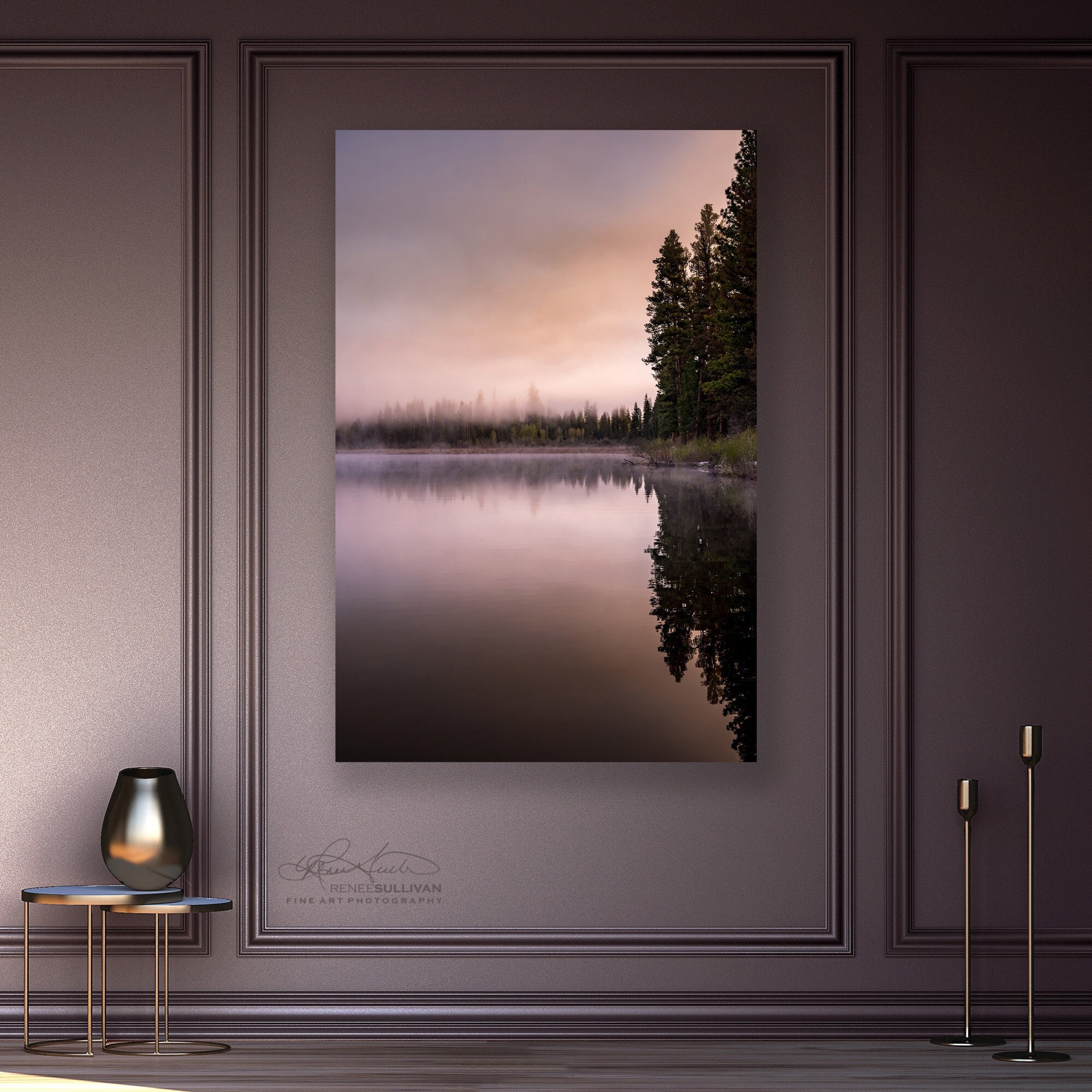 Montana/Misty/Foggy/Fine Art/Rocky Mountains/Pine Trees/Water/Moody/Minimalist/Lake/Sm - Extra Large Wall Decor/Canvas, Metal, Paper Print