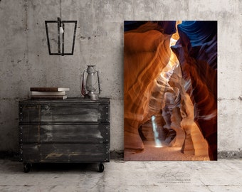 Antelope Slot Canyon/Arizona/Southwest/Fine Art Photography/Sunbeam/Extra Large Wall Decor/Minimalist Modern Mystical/Metal, Canvas, Paper