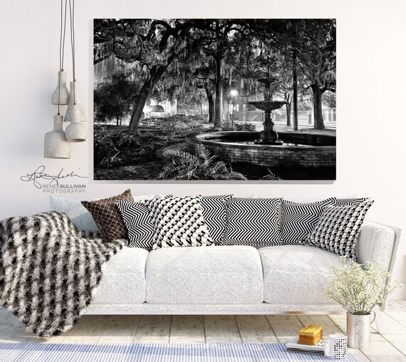 Savannah Georgia Fine Art Photography Water Fountain Shabby Chic Spanish Moss Romantic Bedroom Living Room Extra Large Wall Decor Ready Hang