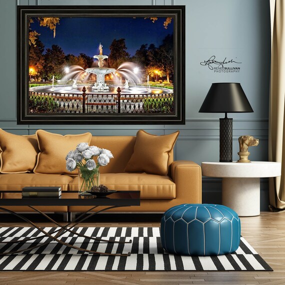 Savannah Georgia Cityscape Forsyth Park Fountain Live Oak Spanish Moss Small To Large Wall Decor Fine Art Photography Living Room Office