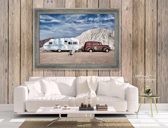 Rv Vintage Airstream Fine Art Photo Ford Panel Truck Antique Photography Oversized Wall Decor Western Ghost Town Nevada Desert Americana