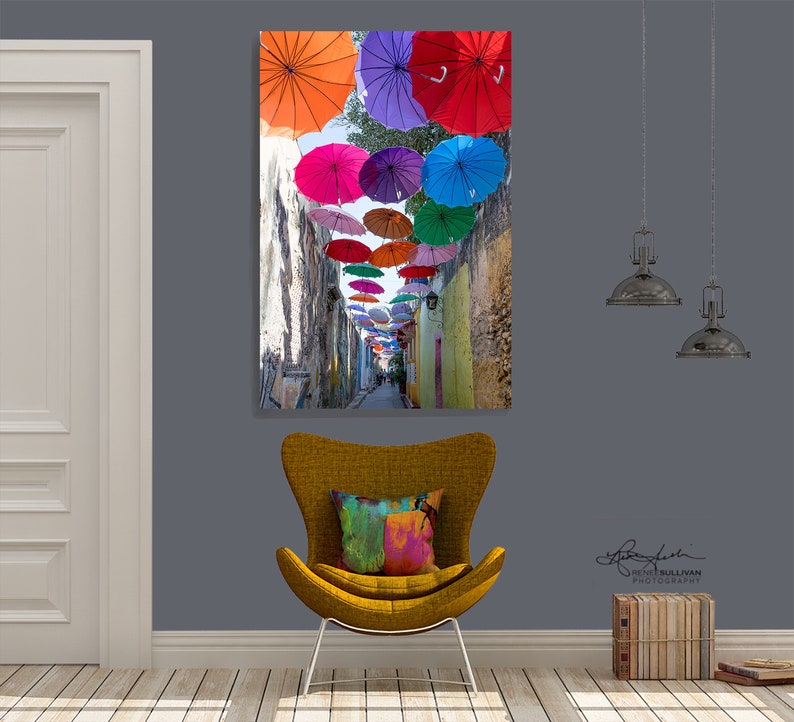 Cartagena Colombia/Walled City/Colorful Umbrellas/Latin South America/Colonial Architecture/Street Scene/Sm- Extra Large/Canvas Metal Paper image 5