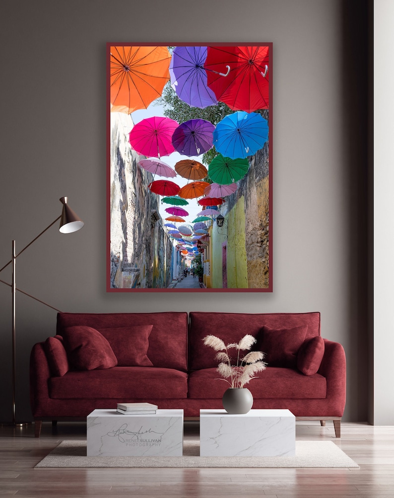 Cartagena Colombia/Walled City/Colorful Umbrellas/Latin South America/Colonial Architecture/Street Scene/Sm- Extra Large/Canvas Metal Paper image 1