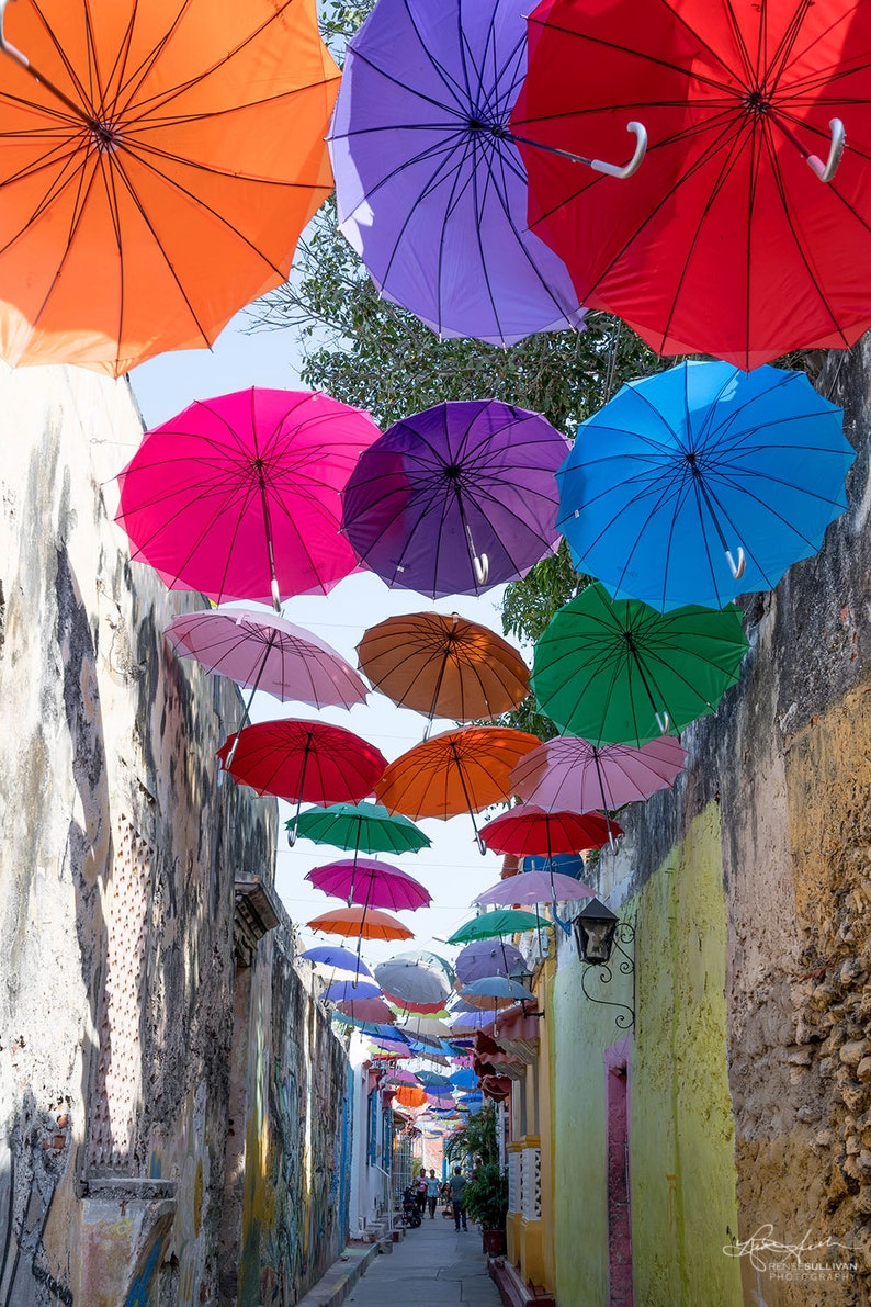 Cartagena Colombia/Walled City/Colorful Umbrellas/Latin South America/Colonial Architecture/Street Scene/Sm- Extra Large/Canvas Metal Paper image 3