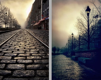 Savannah Georgia Set Fine Art Prints, River Street Sepia Photography (Set of 2, Paper, Canvas or Metal, Large Wall Decor)