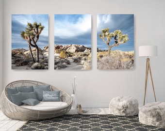 Joshua Tree/Boho/3 Panel Print/Triptych/Fine Art Photography/Long Narrow/Nature Landscape/Panorama/Extra Large Wall Decor/Metal Canvas Paper