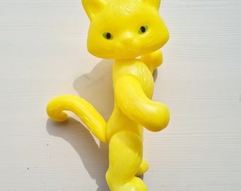 Sovjet kat Speelgoed USSR Vintage Plastic Kat Boerderij Dier Peuter Geel Speelgoed Kitty Speelgoed Pop Vintage Plastic Cartoon Pop Gearticuleerd