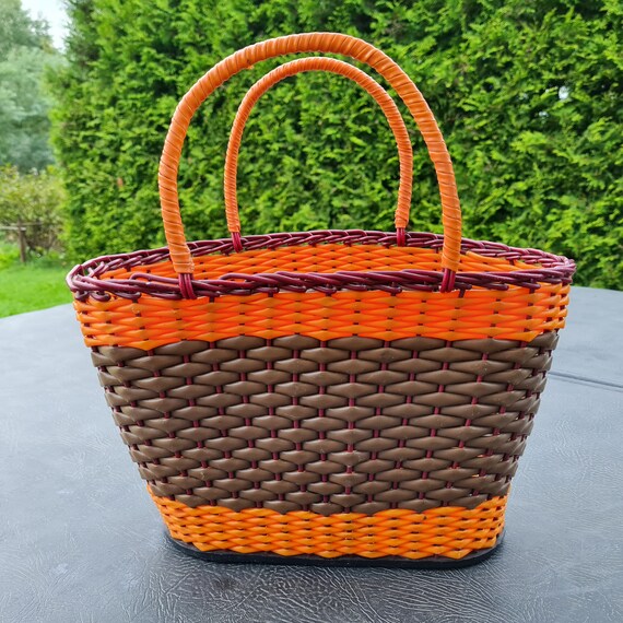 Soviet Vintage Wicker Plastic Basket 1970s Woven P