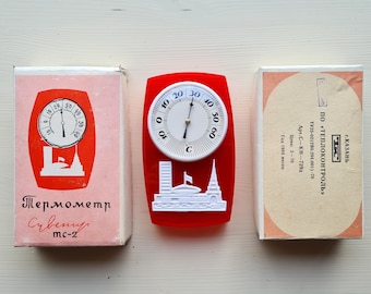 Thermomètre soviétique URSS Souvenir vintage Thermomètre sur plaque en plastique Union soviétique Celsius Décoration de chambre 1984 Rétro Казань (Kazan)