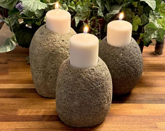 Natural Riverstone Tealight Candle Holders – Rustic Rock Candle Decor -  Wedding Centerpiece - Cabin