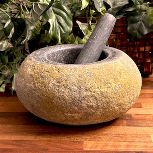 River Stone Mortar and Pestle / Container . Kitchen , Bath , Pantry . Ideal  or Decor Piece !