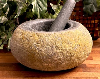 River Stone Mortar and Pestle / Container . Kitchen , Bath , Pantry . Ideal  or Decor Piece !