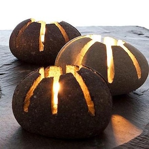 River Stone Candle Holder – Natural Granite Rock Tealight Holder – Rustic Home Decor – Stone Candleholder – Eco Friendly Gift – Zen Decor