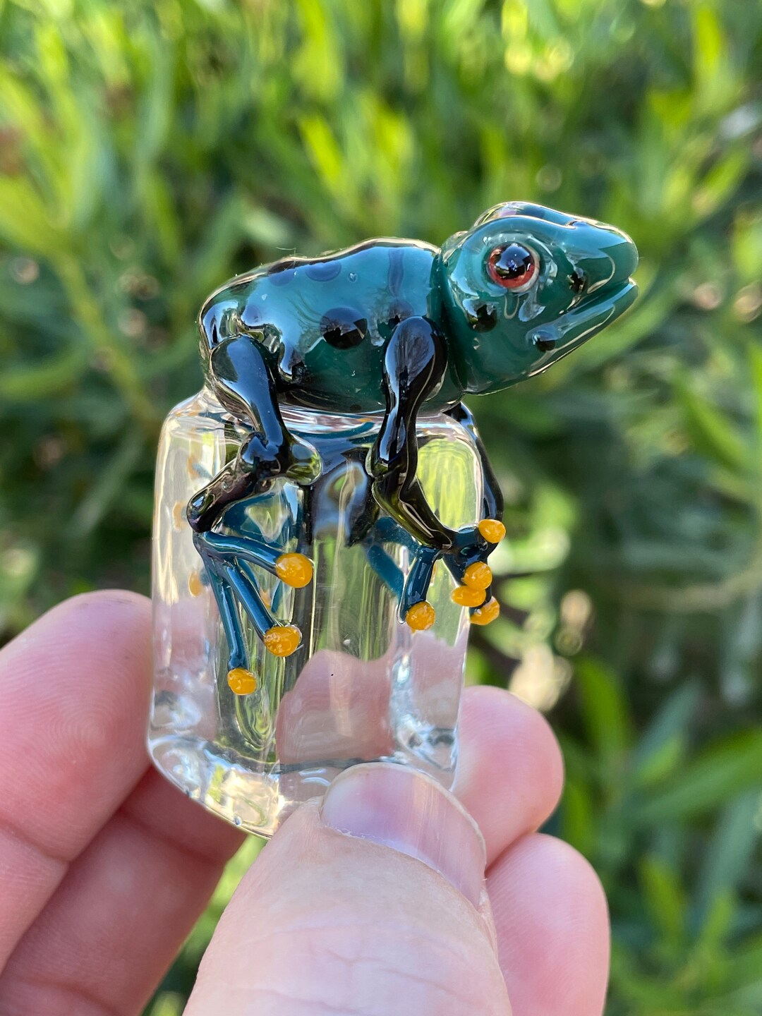 Glass Frog Sculpture on 'vortex Marble' Base Etsy