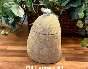 River Stone Oil Lamp – Natural Stone Lantern – Outdoor Garden Light – Rustic Patio Decor – Indonesian Rock Oil Lamp – Zen Home Accent