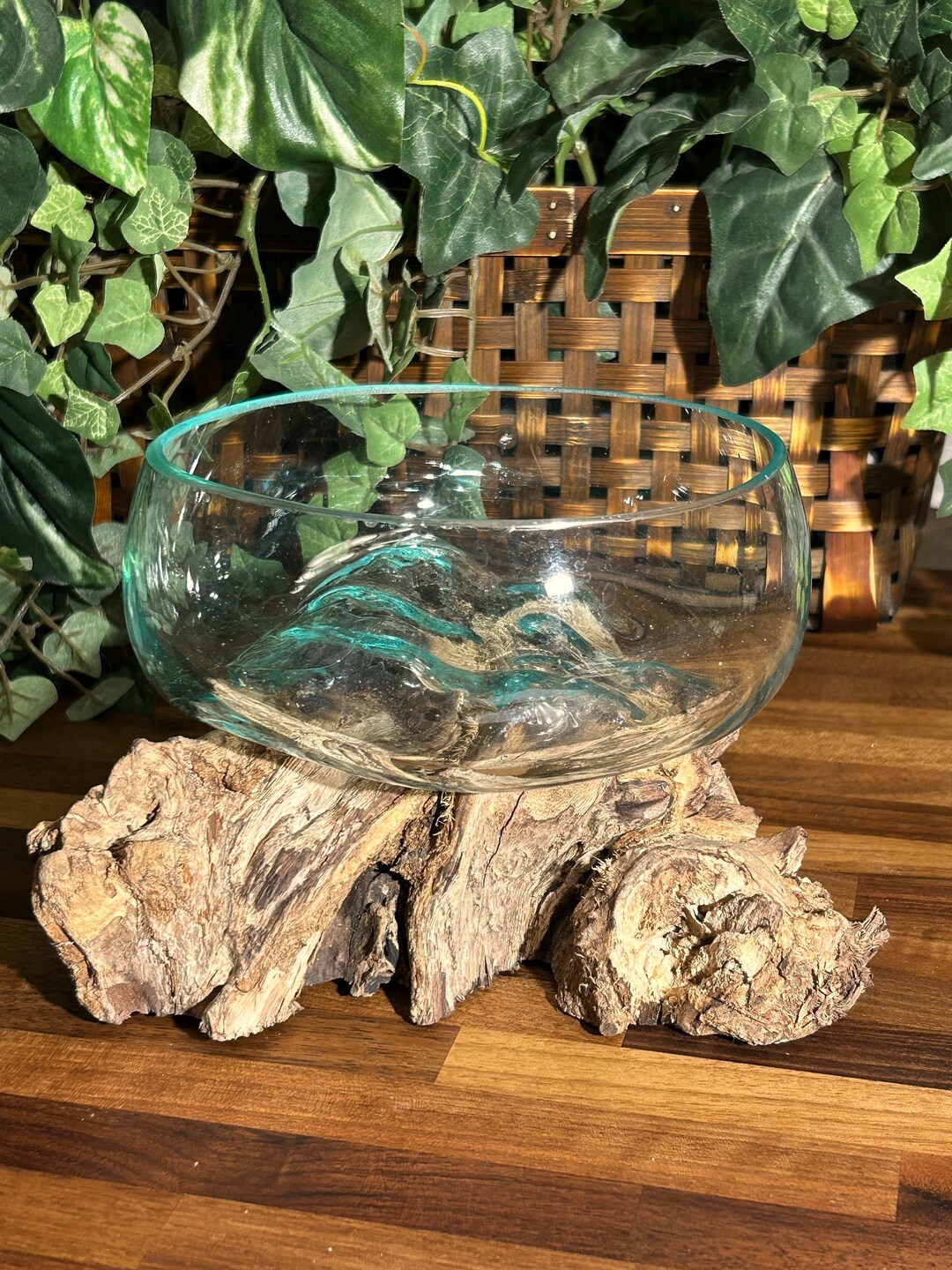 Glass Bowl Molded to Wood Molten Glass Bowl Driftwood Etsy UK